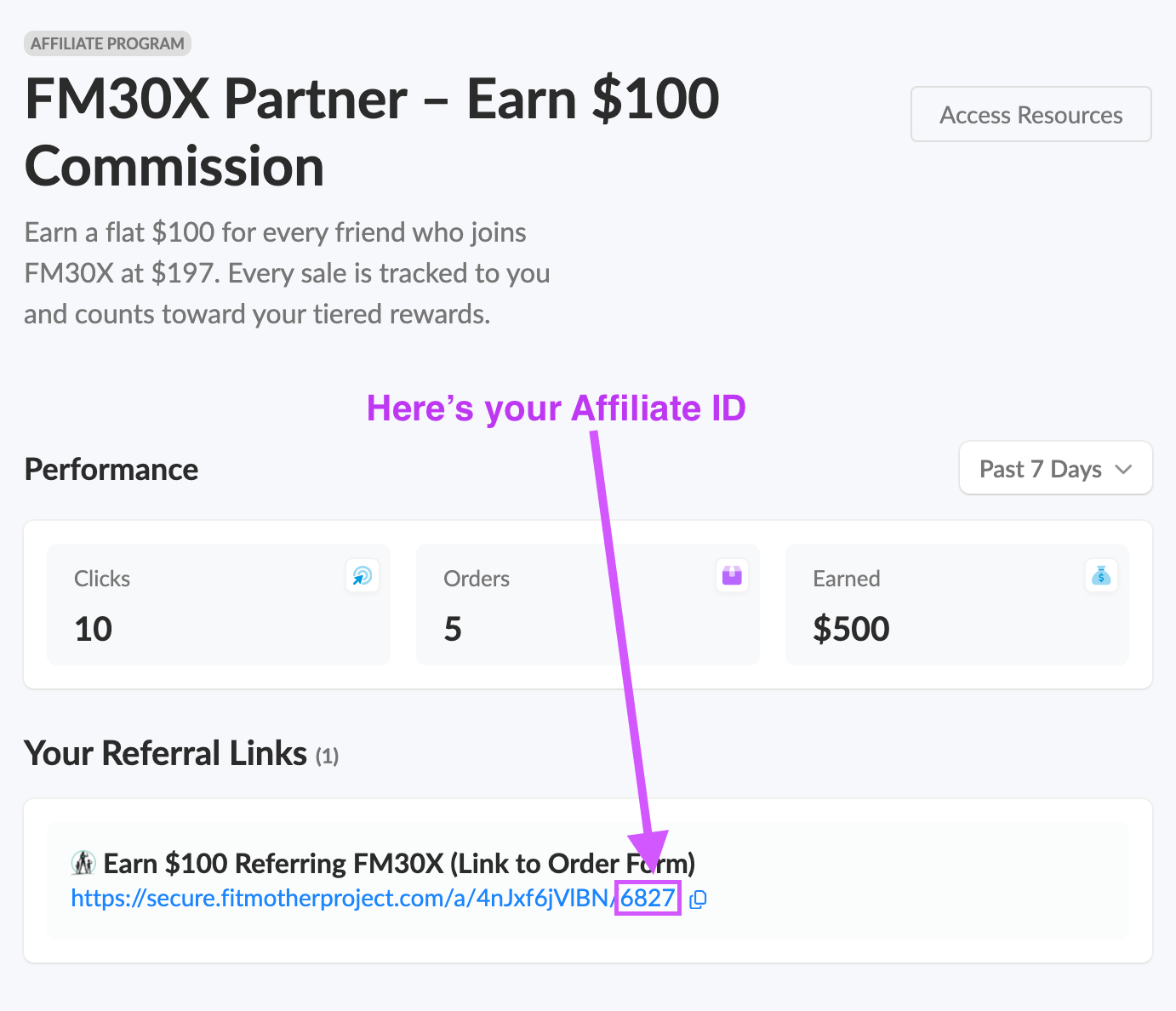 Program page — your Affiliate ID is the number at the end of your link